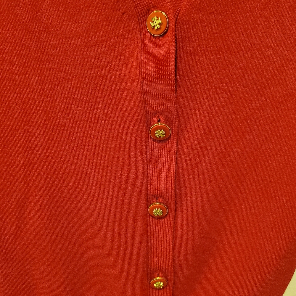Tory Burch Madison Knit Cardigan Logo Buttons Womens XSmall Red - Picture 2 of 6